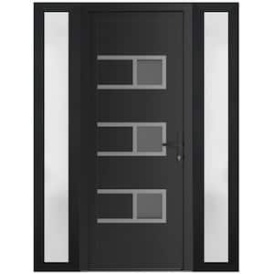 60 in. x 80 in. Left-hand/Inswing Mirrored Glass Matte Black Steel Prehung Front Door with Hardware