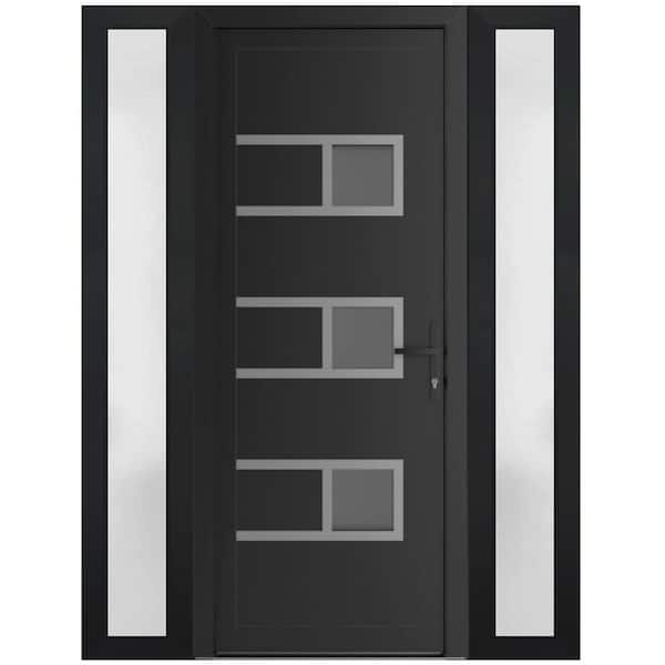 VDOMDOORS 60 in. x 80 in. Left-hand/Inswing Frosted Glass Matte Black Steel Prehung Front Door with Hardware