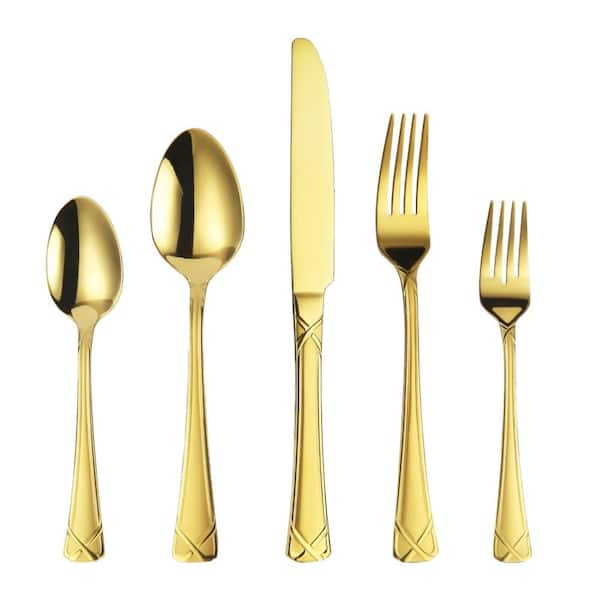 30-Piece Gold Stainless Steel Flatware Set Mirror Polished (Service for 6)