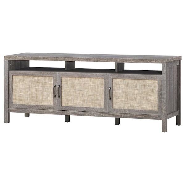 65 in. Grey Oak Wood End Table with Farmhouse Design