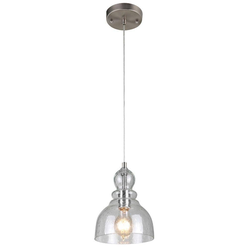 Westinghouse 1-Light Brushed Nickel Adjustable Mini Pendant with Hand-Blown  Clear Seeded Glass 6100700