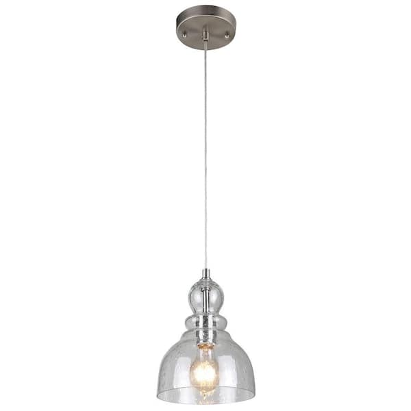 Westinghouse 1-Light Brushed Nickel Adjustable Mini Pendant with Hand-Blown Clear Seeded Glass