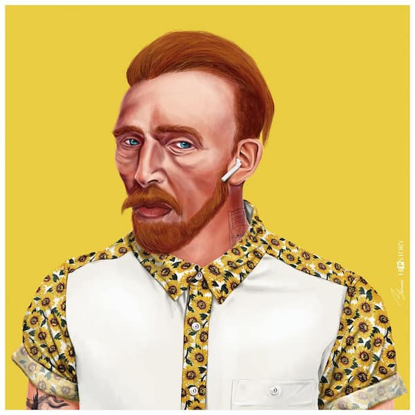 Empire Art Direct "Hip Vincent Van Gogh" Multi-color Free Floating Reverse Unframed Printed Tempered Art Glass Wall Art 24 in. x 24 in.