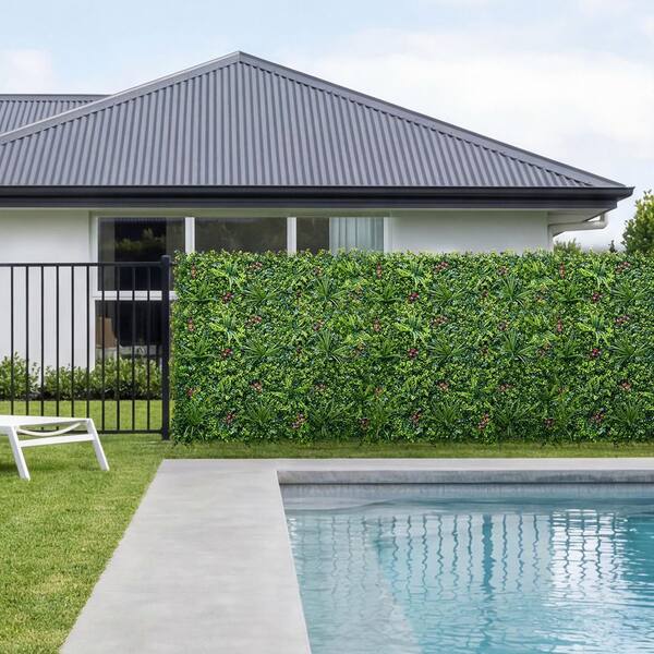 Artificial Plant Wall, 20 in. W x 2.76 in. H Green Plastic Privacy Artificial Boxwood Panels for Wedding, 12-Pieces