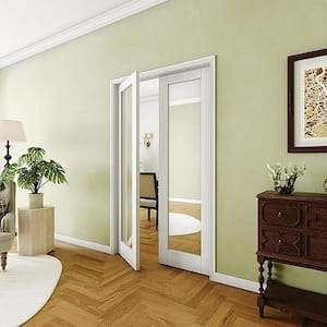 48 in. x 80 in. (Double 24 in. Doors) 1-Lite Mirrored Glass Interior Door Slab MDF White Pantry Door Panels Prefinished