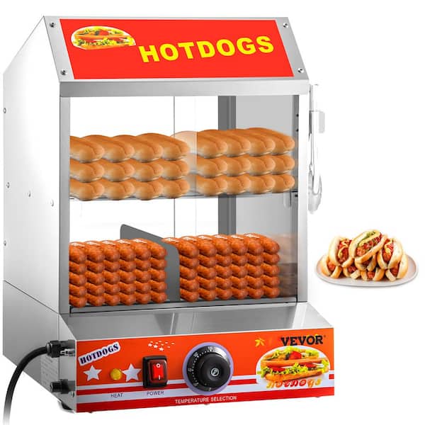 VEVOR 24.5 Qt. Hot Dog Steamer 2-Tier Hut Steamer Stainless Steel Hot Dog Steamer Commercial Food Warmer Display