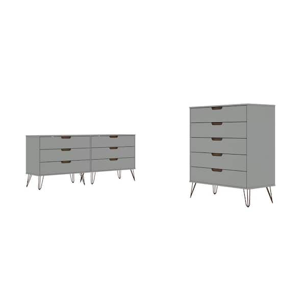 Manhattan Comfort Rockefeller 5-Drawer and 6-Drawer Off White and Nature Dresser Set