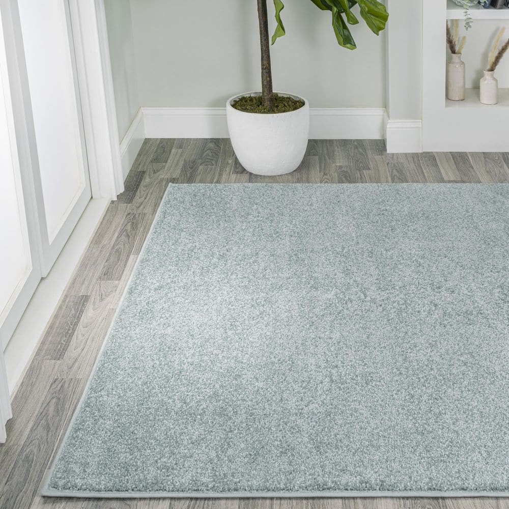 Light Blue Solid Synthetic 9' x 12' Reversible Area Rug