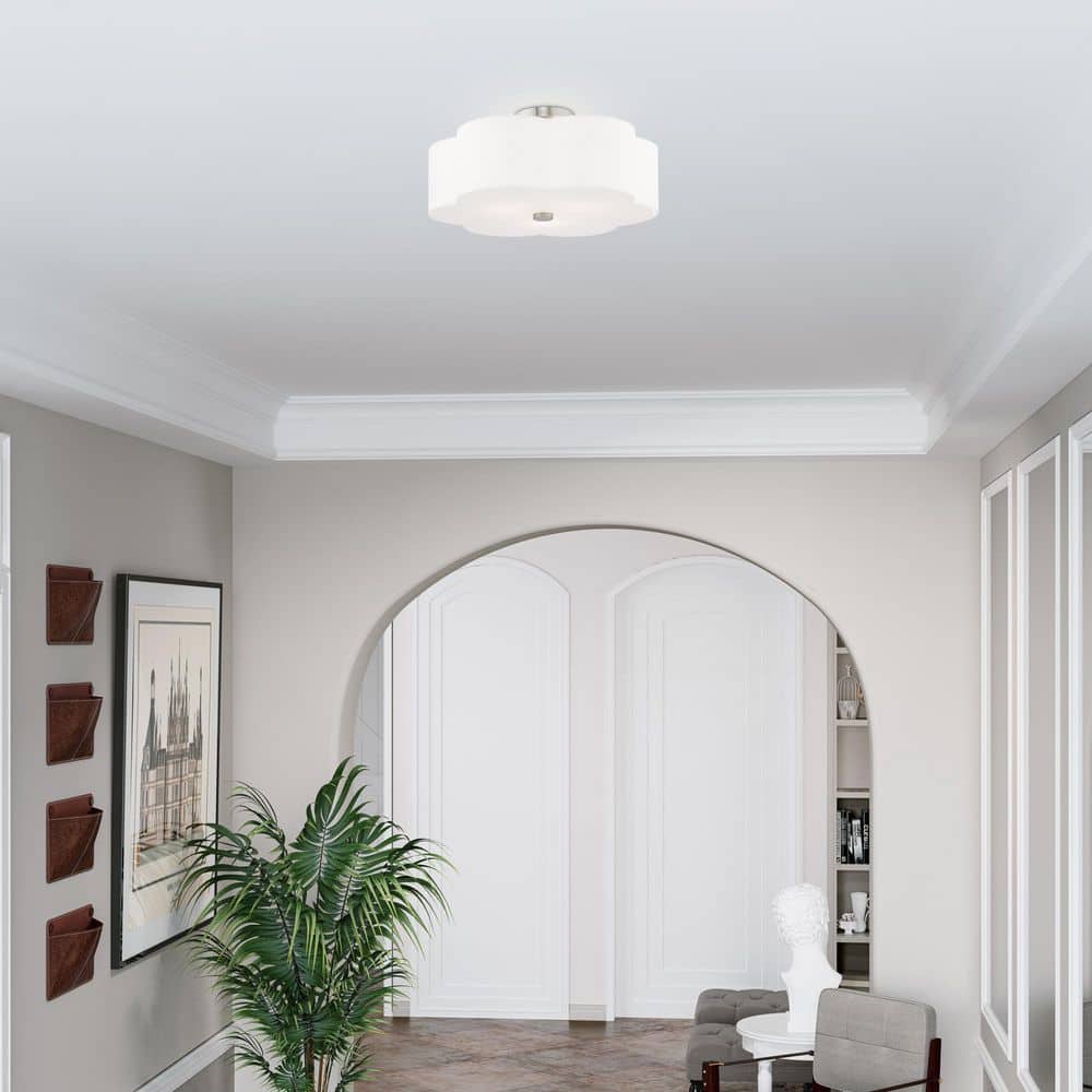 Chelsea Brushed Nickel 3-Light Flush Mount with Fabric Shade