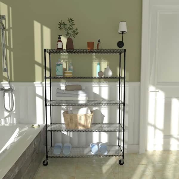5-Tier Heavy Duty Steel Wire Shelving Unit in Black (24 in. W x 60 in. H x 82 in. D)