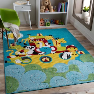 Noah's Ark Multi-Colored Blue/Yellow 7 ft. 10 in. x 10 ft. Area Rug