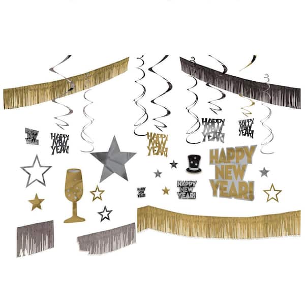Amscan New Year's Black, Silver, and Gold Giant Room Decorating Kit (28-Count)