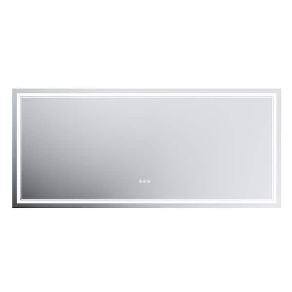 FUNKOL 72 in. W x 32 in. H Large Rectangular Frameless LED Light Anti-Fog Dimmable Wall Mount Bathroom Vanity Mirror in White