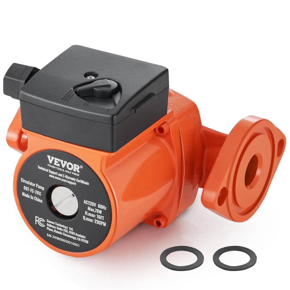 VEVOR 007-F5-7IFC Hot Water Recirculating Pump 23 GPM 1 in. NPT Flange 3-Speed Circulator Pump for Home Water Heater System