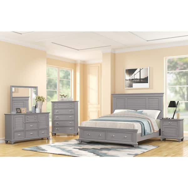 New Classic Furniture Jamestown 5-Piece Gray California King Wood Bedroom Set with Storage (B/Dr/Mr/Ch/Ns)