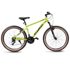 26 in. Yellow Mountain Bike Wheel, 21-Speed U-Brakes Twist Shifter, Carbon Steel Frame for Trail Commuter City