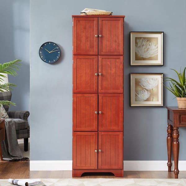 72.4 in. Tall Storage Cabinet Tall Storage Cabinet with 8 Doors and 4 Shelves for Kitchen, Dining Room in Cherry