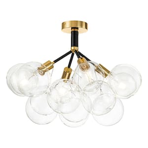 22.8 in. 4-Light Black Bubble Semi Flush Mount with Glass Shade and Bulbs Included