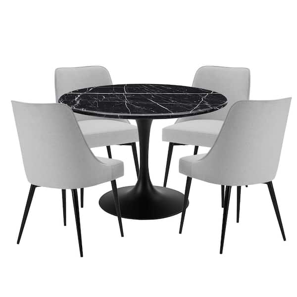 Steve Silver Colfax 5-Piece 45 in. Round Black Marble Table with 4-Stone Upholstered Chairs