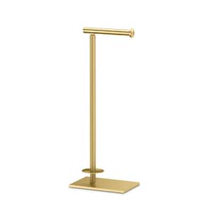 Latitude II Square Free Standing Toilet Paper Holder with Storage in Brushed Brass