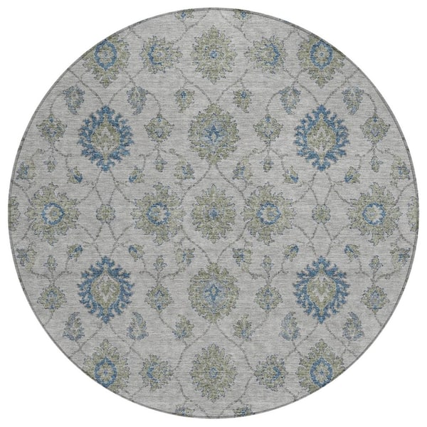 Chantille Machine Washable Indoor/Outdoor Abstract ACN3023 Gray 8 ft. x 8 ft. Round Rug