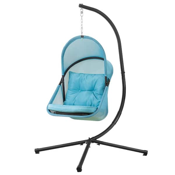 Barton Aqua Indoor and Outdoor Basket Hanging Chair Egg Cushion with Canopy Leisure Seat Foldable Egg Chair