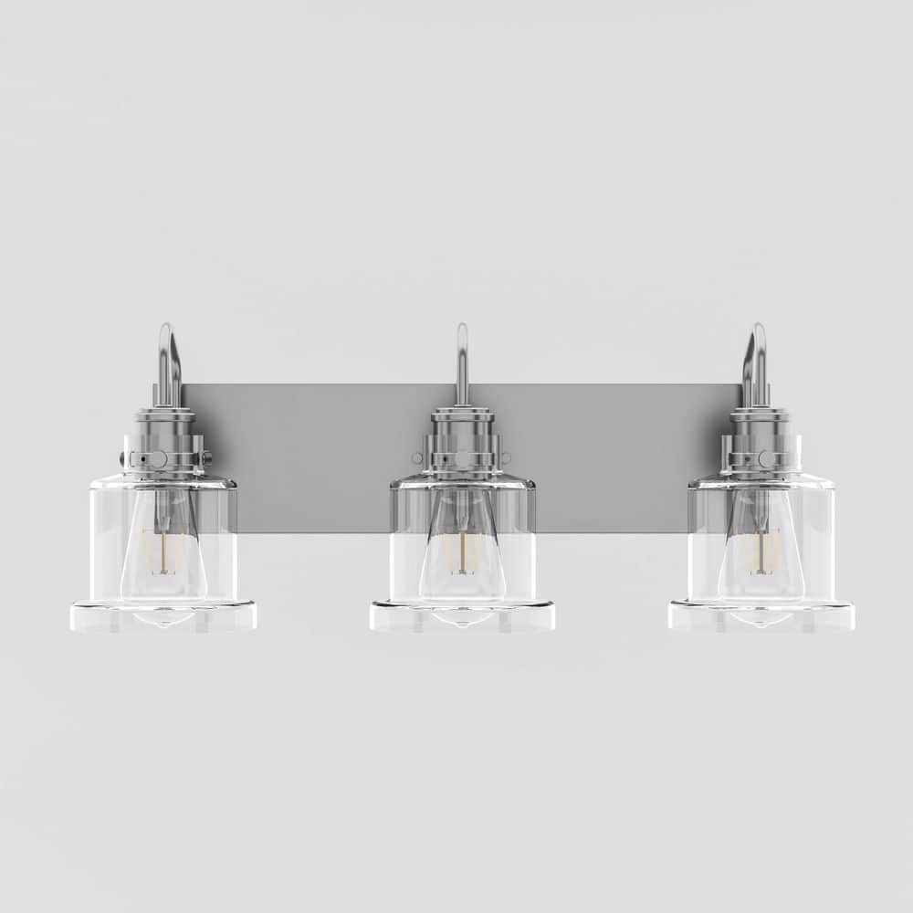 Montsoult 23.2 in. Classic 3-Light Brushed Nickel Dimmable Vanity Light with Clear Glass Shade price history on PriceWatchPro