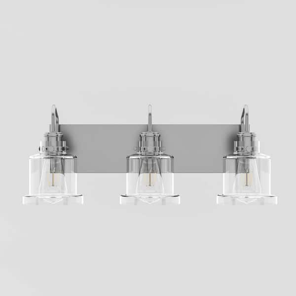 Montsoult 23.2 in. Classic 3-Light Brushed Nickel Dimmable Vanity Light with Clear Glass Shade