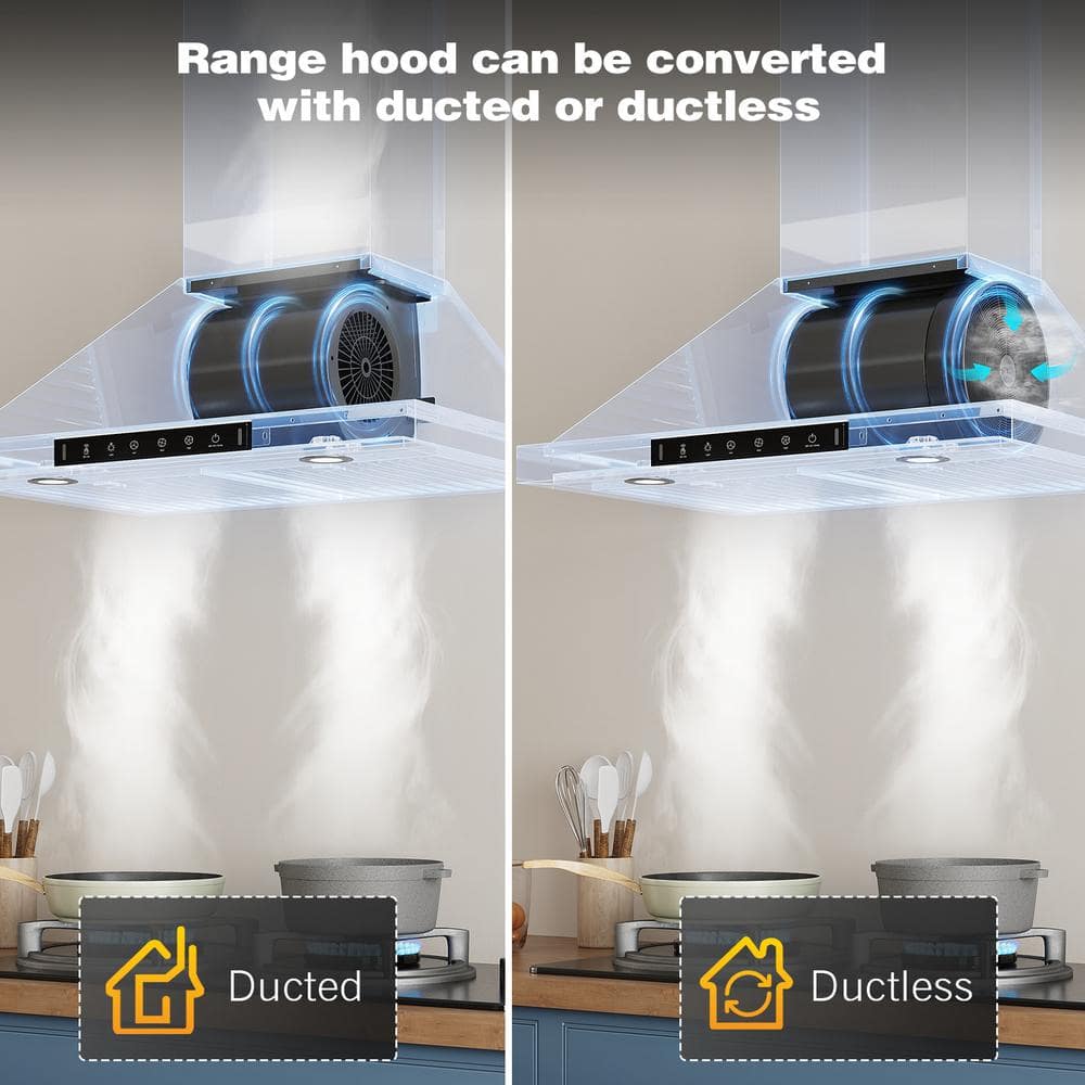 36'' Stainless Steel Convertible Wall Mount Range Hood with Charcoal Filter