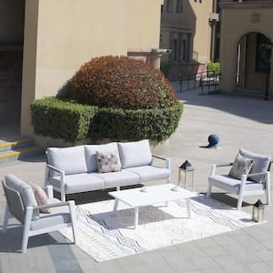 Betty White 4-Piece Aluminum Patio Conversation Sofa Set With Gray Cushions