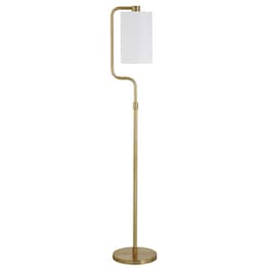 62 in. Gold and White 1 1-Way (On/Off) Standard Floor Lamp for Living Room with Cotton Drum Shade