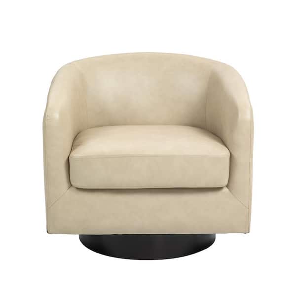 Uixe Cream PU Leather Upholstered 360° Swivel Arm Chair with Uixe Cream PU Leather Upholstered 360° Swivel Arm Chair with