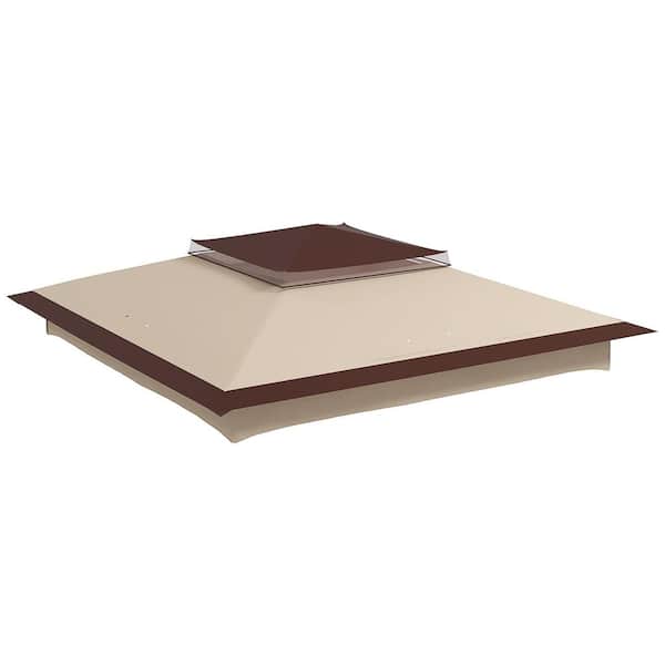 Otryad 11 ft. x 11 ft. Beige Pop Up Canopy Top Replacement Cover 2-Tier Gazebo Top with Drain Holes UV Protection Cover Only