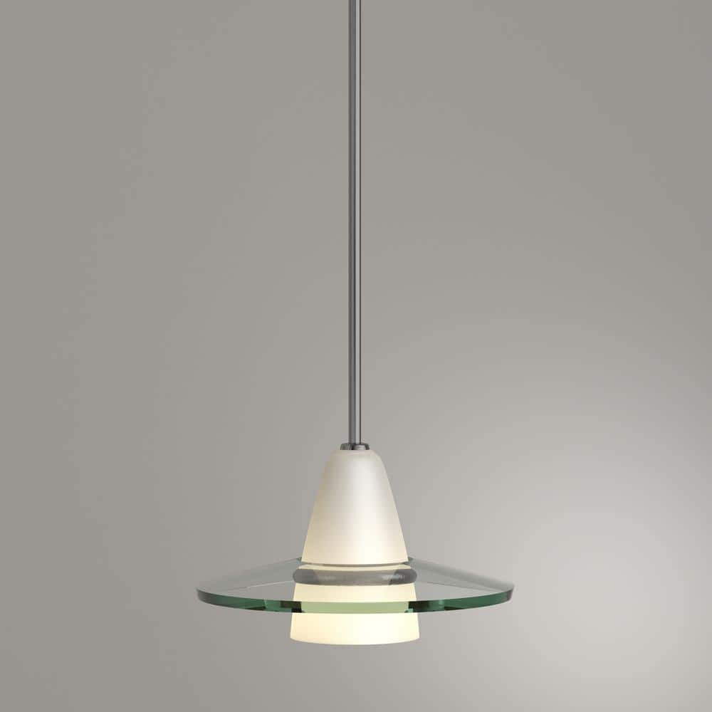 Helix 13'' Brushed Nickel Mini-Pendant with Clear and Etched Glass Shade