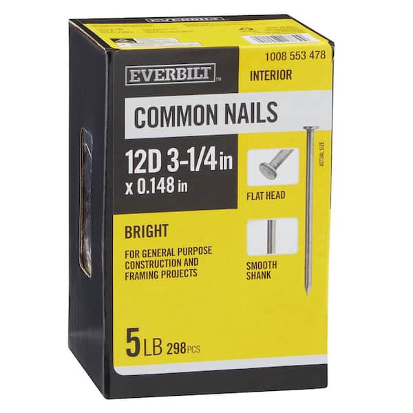 Everbilt 3-1/4 in. x 12D Bright Common Nails 5 lbs. (298-Count)