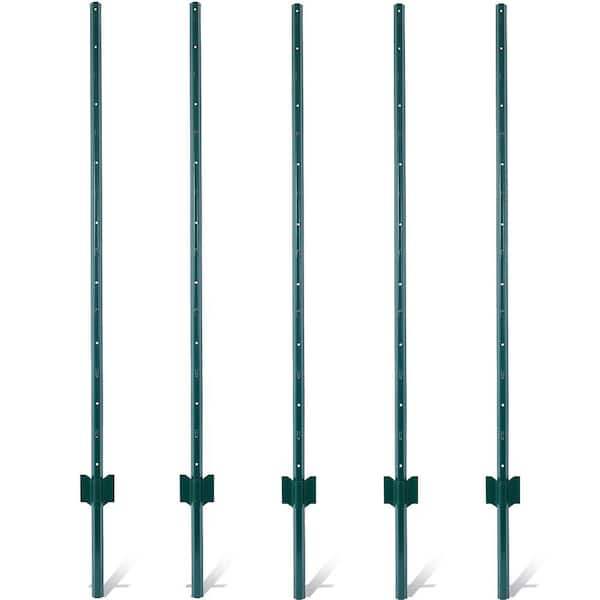 ATENGNES 5 ft. Heavy Duty Green Metal U-Channel Steel Fence Posts for Holding Garden Wire Fence, Corner Anchor Posts (5-Pack)