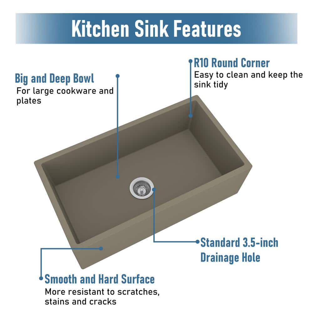 Taupe Clay Fireclay 33'' Single Bowl Farmhouse Kitchen Sink