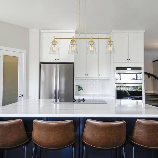 Westin 4-Light Brushed Gold Industrial Linear Chandelier for Kitchen Islands with No Bulbs Included