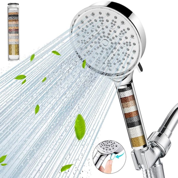6-Spray Wall Mount Handheld Shower Head High Pressure 1.8 GPM in Chrome with Filter Beads Reduces and Remove Chlorine