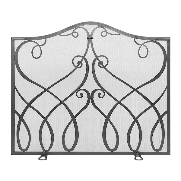 ACHLA DESIGNS 38 in. L Graphite 1-Panel Cypher Flat Fireplace Screen
