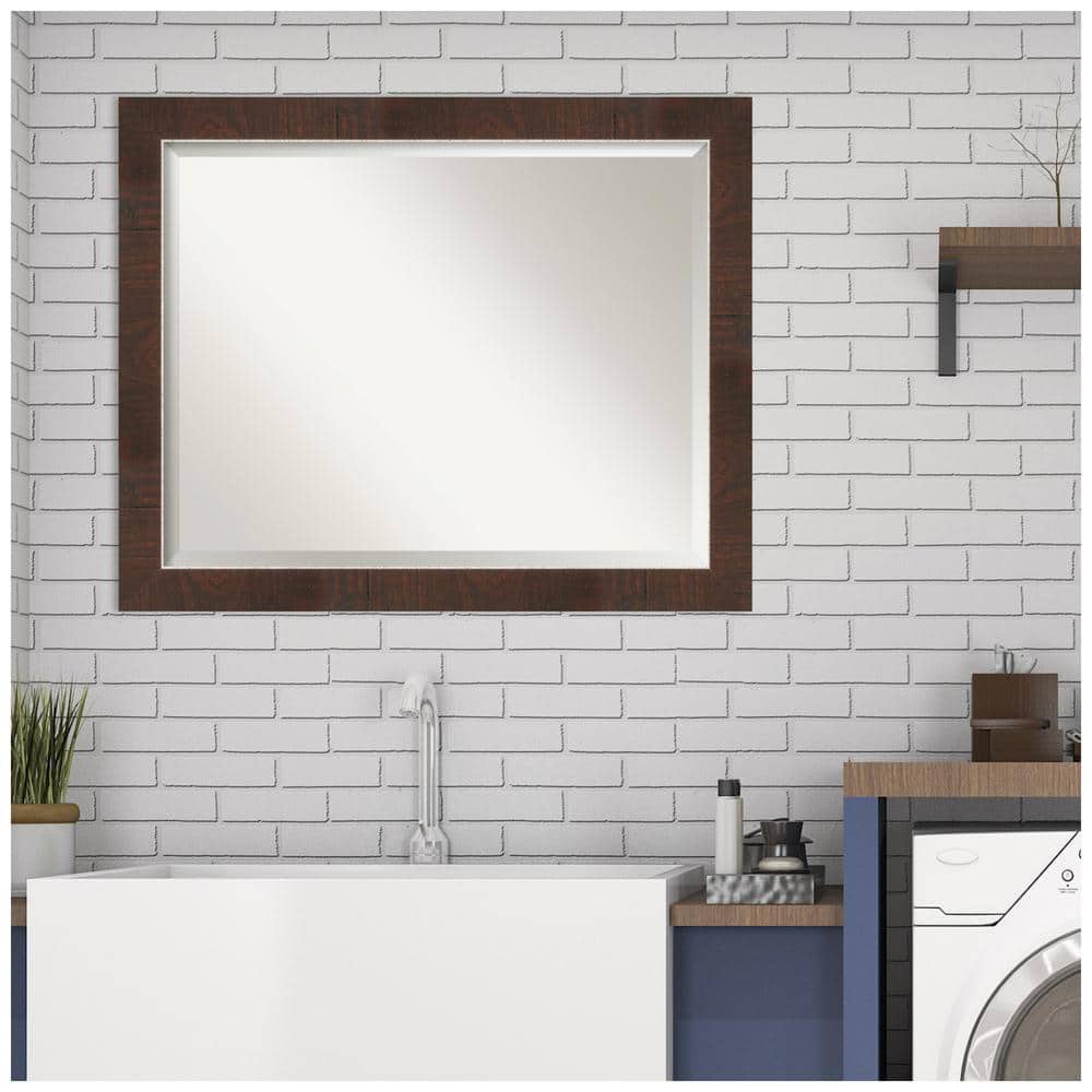 Wildwood Brown and Crosshatch Silver Rectangular Bathroom Vanity Mirror
