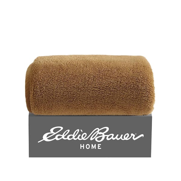 Eddie Bauer Solid Bi Colored Sherpa Brown Microfiber Throw Blanket