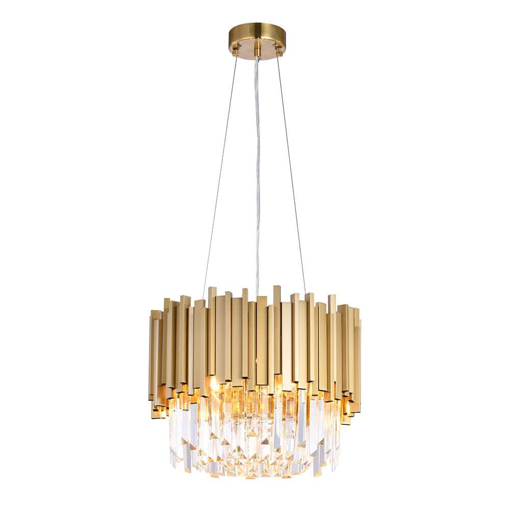 Gold Stainless Steel Chandelier with Clear Crystal Accents