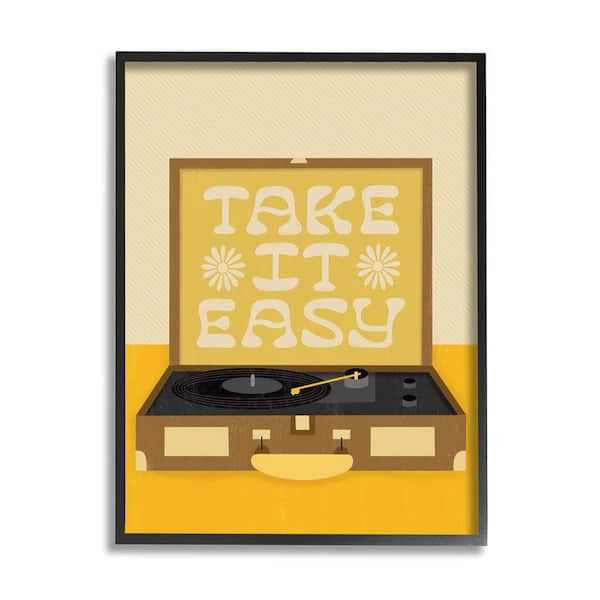The Stupell Home Decor Collection Take it Easy Motivational Vintage Boho Record Player by Jaylnn Heerdt Framed Typography Art Print 20 in. x 16 in.