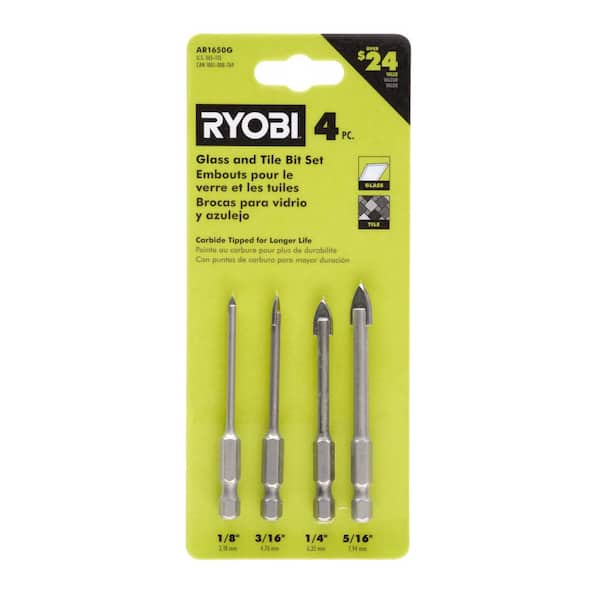 Glass and Tile Carbide Tipped Drill Bit Set (4-Piece)