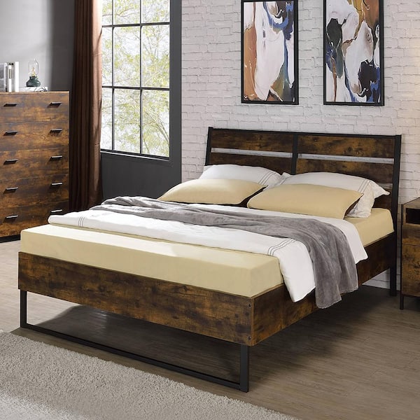 Acme Furniture Juvanth Rustic Oak And, King Size Oak Panel Bed