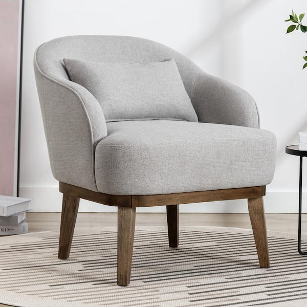 Harper & Bright Designs Gray Linen Upholstered Accent Chair with One Pillow and Solid Wood Legs