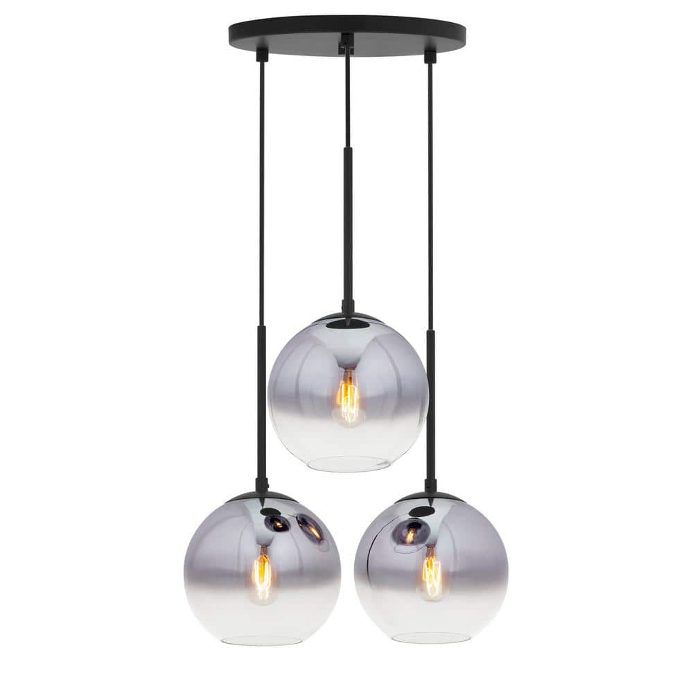 Callisto 3-Light Black Chandelier with Chrome Ombre Globe Glass Shade