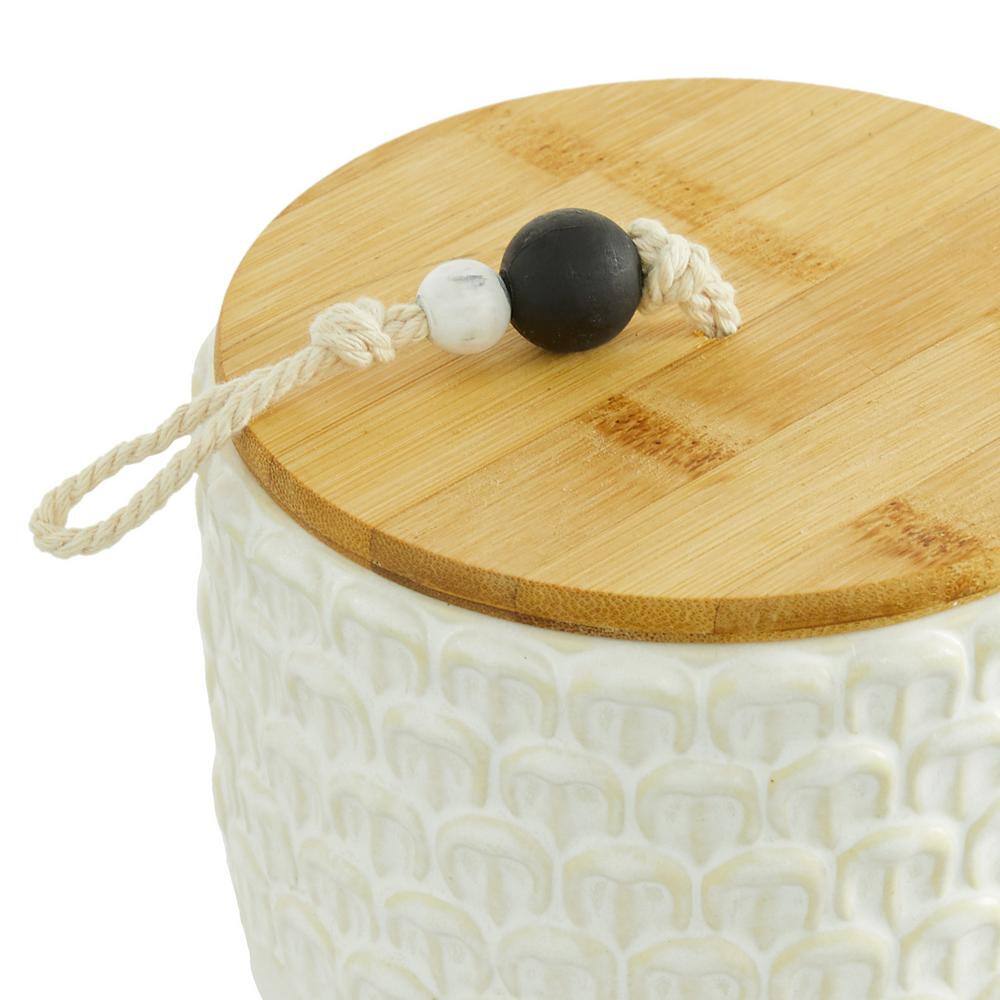 Charming White Ceramic Decorative Jar Trio with Wooden Lids