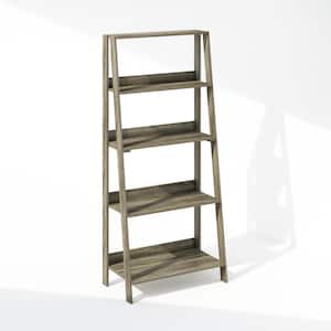 Ladder 53.54 in. Tall French Oak Wood 5-Shelf Bookcase